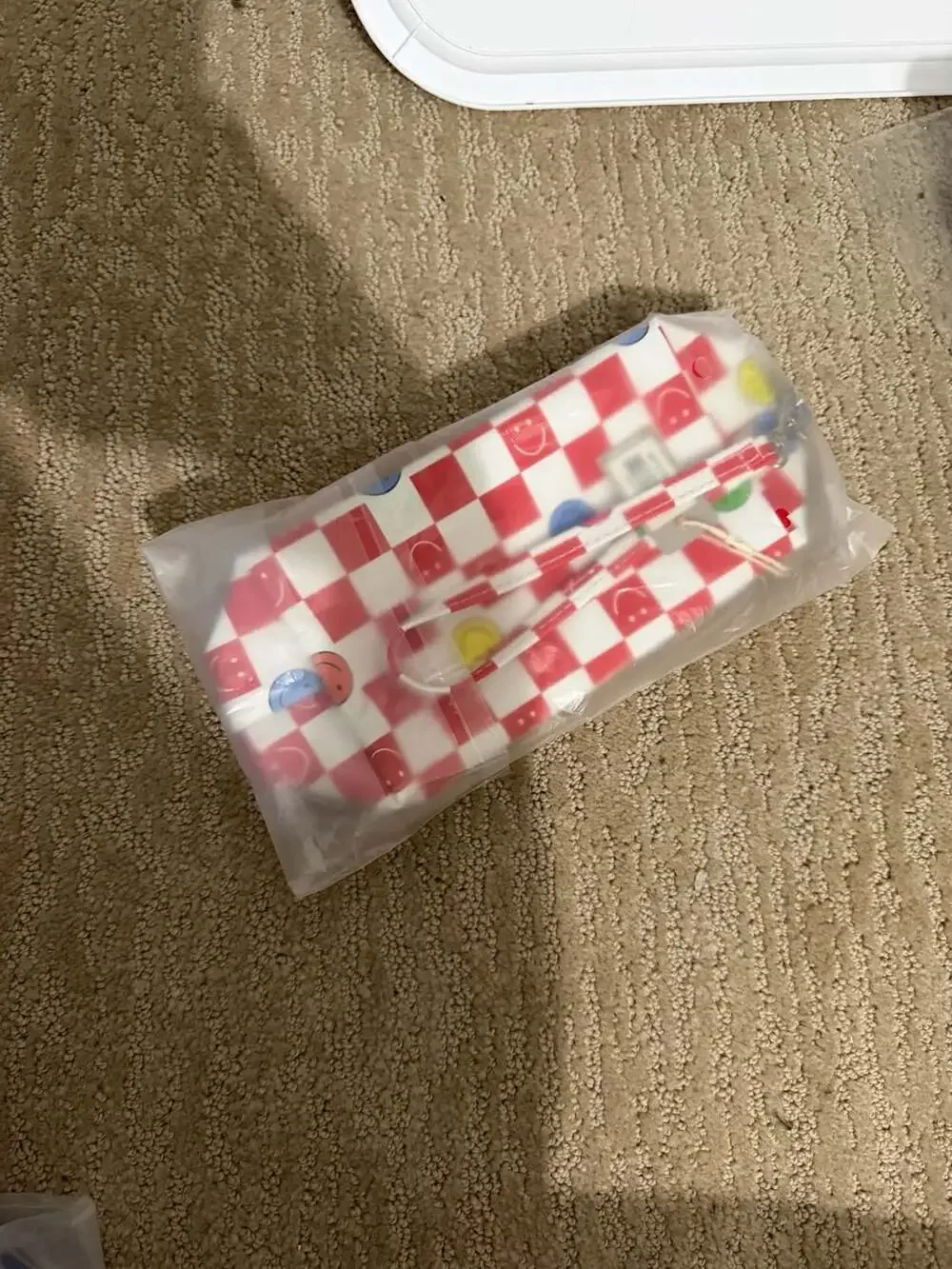 Red and White Checkered Smiley Face Cosmetic Pouch